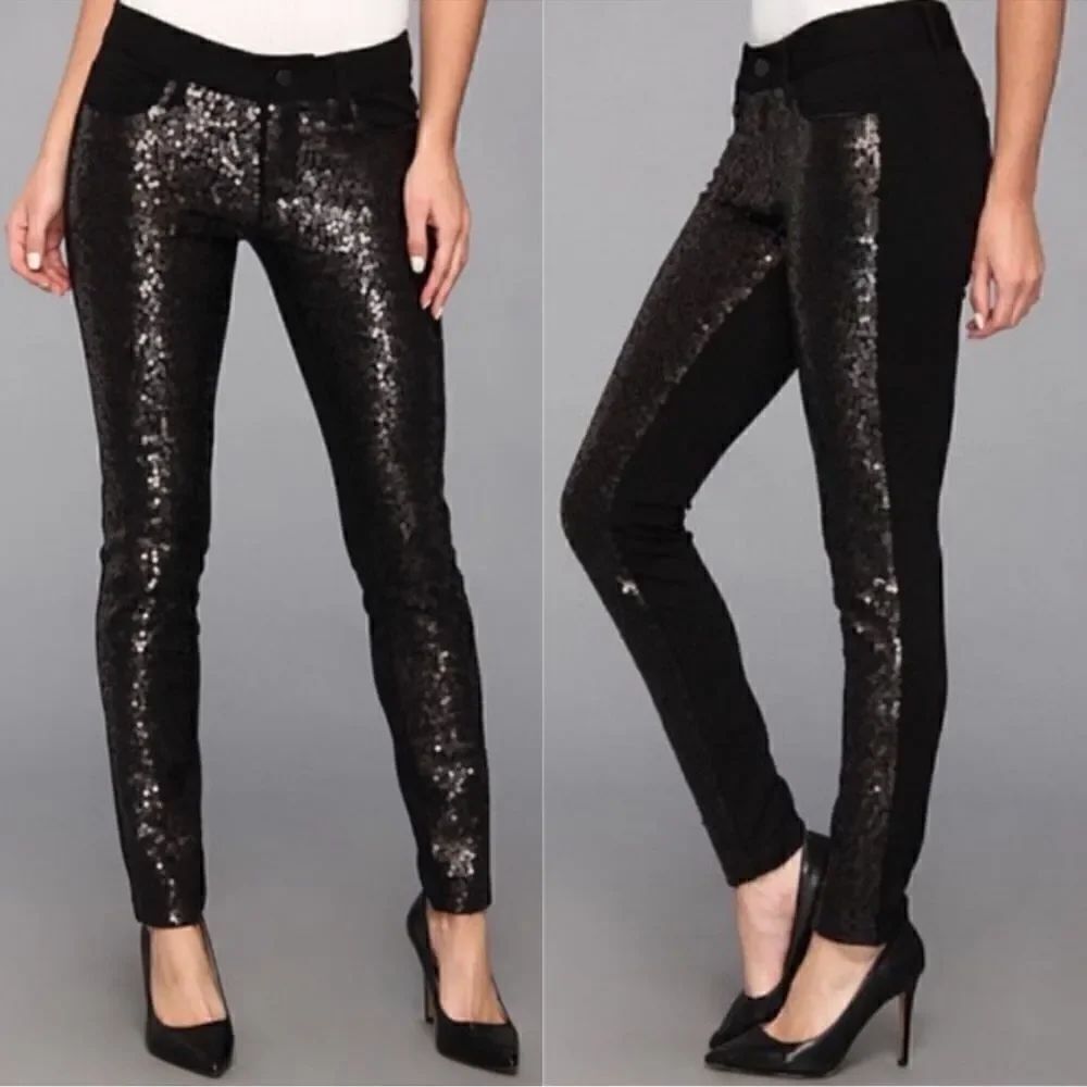 Paige Emily Ponte Pants in Black Sequins Size 28